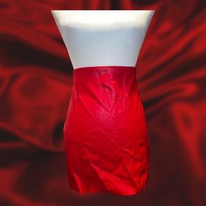 Red faux leather mini skirt